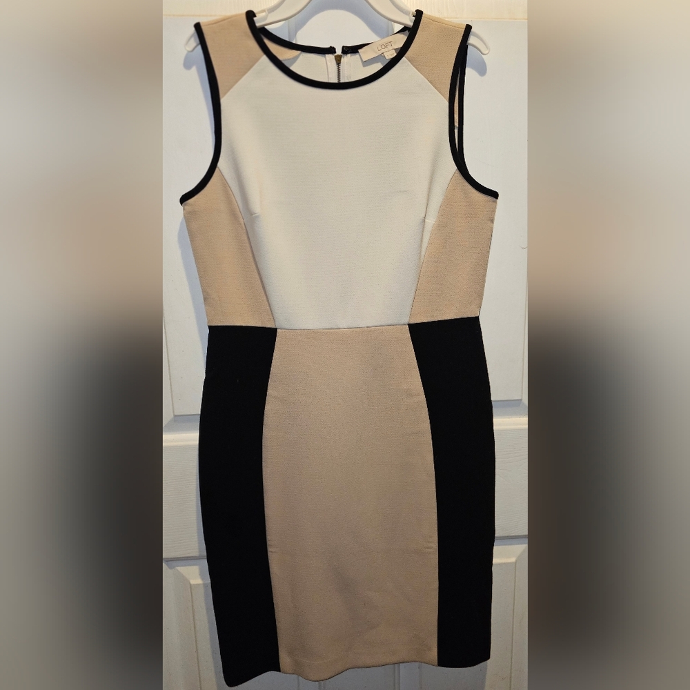 LOFT Cream and Black Colorblock Mini Dress
